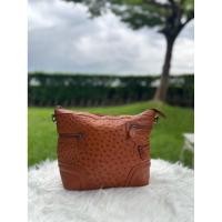ราคา กระเป๋าสะพายไหล่ หนังนกกระจอกเทศแท้ สีน้ำตาล มือสอง (40717918336)