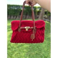 ราคา กระเป๋าสะพาย ทรงเบอร์กิ้น ผ้าถักทั้งใบ (40018631739)