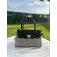 ราคา กระเป๋าทรงถือ เบอร์กิ้นจิ๋ว แคนวาสสีเทา ผสมหนังสีดำ มือสอง (42566539028)