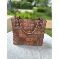 ราคา กระเป๋าทรงถือ หนังนกกระจอกเทศแท้ Patchwork สีน้ำตาล สภาพใหม่ มือสอง (40562169634)