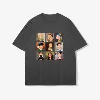 ราคา Oil Painting Nine Palace Grid Trendy Brand Short Sleeve T shirt Design Loose Cotton Summer Half Sleeve (28070661639)
