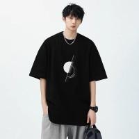 ราคา เสื้อผ้าพิมพ์ครึ่งวงกลมที่เรียบง่าย เสื้อยืดแขนสั้น เสื้อยืดแขนสั้นสำหรับผู้ชายและผู้หญิง เสื้อยืดแขนสั้นสไตล์อเมริกัน (28623002201)