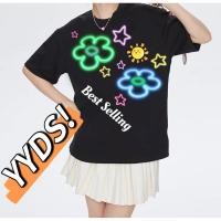 ราคา ดอกไม้เรืองแสงพิมพ์เสื้อยืดแขนสั้น เสื้อยืดแขนสั้นสำหรับผู้ชายและผู้หญิง เสื้อยืดแขนสั้นสไตล์อเมริกัน (27873700330)