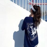 ราคา MLB NํY เสื้อยืดพิมพ์ลายLA คอกลมแขนสั้นผ้าคอตต้อนแท้ ลายดอก หลวม ชุดออกกำลังกายคู่รัก (14277984457)