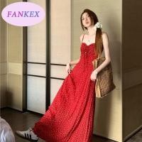 ราคา แฟชั่นชุดเชือกแขวนคอแดง ชุดเชือกแขวนคอดอกไม้ ชุดเดรสยาวเซ็กซี่ (26813969939)