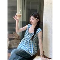 ราคา แฟชั่นลายสก๊อตสีฟ้า เสื้อชั้นในสตรี ผู้หญิง 2025 ฤดูร้อนสั้น เชือกแขวนคอ เสื้อแขนกุด แฟชั่นกลางแจ้งจับคู่ (22190709678)
