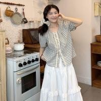 ราคา 2025 ฤดูร้อนสไตล์ใหม่ย้อนยุคลายสก๊อตเสื้อแขนกุดผู้หญิง แฟชั่นลูกไม้พัฟแขนเสื้อ เสื้อผ้าผู้หญิงเกาหลี (28935933340)