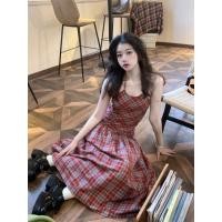 ราคา ชุดย้อนยุคแขนกุดลายสก๊อต สไตล์เกาหลี เซ็กซี่สำหรับฤดูร้อน (26640587507)