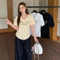 ราคา เสื้อยืดคอวีแขนสั้นลายพิมพ์ใหม่ สไตล์เกาหลี สำหรับฤดูร้อน (41016528286)