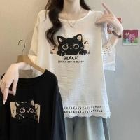 ราคา เสื้อยืดคอกลมไซส์ใหญ่ พิมพ์ลายแมวน่ารัก สไตล์เกาหลีสำหรับผู้หญิง (40915521800)