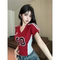 ราคา 2025 ฤดูร้อนสไตล์ใหม่คอวีแฟชั่นเสื้อยืด อเมริกันย้อนยุคพิมพ์แขนสั้นด้านบนผู้หญิง เสื้อผ้าผู้หญิงเกาหลี (26285085860)