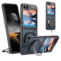 ราคา แม่เหล็กชาร์จไร้สายเคสโทรศัพท์น้ํามันขี้ผึ้งหนัง มารยาท 360 หัวเข็มขัดขาตั้งหมุนได้สําหรับ Samsung Galaxy Z Flip 7 6 5 (43465715517)