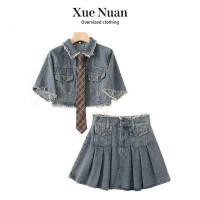 ราคา กระโปรงยีนส์เอวสูงแบบสั้น ดีไซน์จีบ สไตล์หวานสำหรับฤดูร้อน (41764984904)