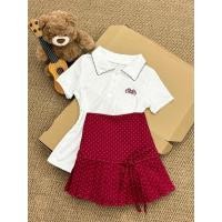 ราคา เสื้อโปโลคอปกแขนสั้นพร้อมกระโปรงจีบลายจุดสีแดง สไตล์เพรียวบาง (41665000057)