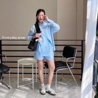 ราคา Everyday wear l เซ็ตเสื้อเชิ้ตโอเวอร์ไซส์ผู้หญิง สีฟ้าอ่อน แขนยาว กางเกงขาสั้น สไตล์มินิมอล ใส่สบาย เท่มีสไตล์Everyday (26627673429)