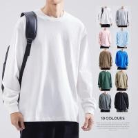 ราคา เสื้อยืดแขนยาวผู้ชายสีหลวมสไตล์เสื้อกันหนาวรอบคอสีขาวด้านใน จุดต่ําสุด เสื้อผู้ชาย 11 18 (44226556186)