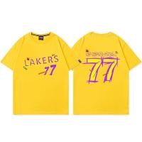 ราคา เลเกอร์ส ตงฉีฉี เลขที่ 77เสื้อบาสเก็ตบอลอเมริกันสบายๆกีฬาชุดฝึกซ้อมหลวมผ้าฝ้ายแท้แขนสั้นเสื้อยืดผู้ชาย (40115464181)