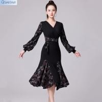 ราคา Qsuccua ชุดเดรสเต้นรําละติน แขนยาว ผ้าชีฟอง พิมพ์ลาย สําหรับผู้ใหญ่ (25053640246)