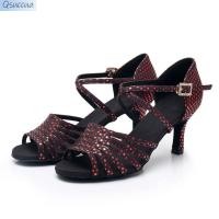 ราคา Ballroom Tango รองเท้าเต้นรําละตินซัลซ่าของผู้หญิงเลื่อมรองเท้าเต้นรํามืออาชีพของผู้หญิงรองเท้าส้นสูงรองเท้าเต้นรํามาตรฐานแห่งชาติรองเท้าส้นสูงรองเท้าแตะลายจุด (29530274685)