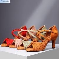 ราคา รองเท้าเต้นหนังแกะหญิงสาวของผู้หญิงพร้อมรองเท้าส้นสูง Salsa Tango Ballroom รองเท้าเต้นรําละติน (29330357421)