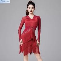 ราคา Qsuccua ชุดเดรสพู่แขนยาวตาข่าย Rhinestone การแข่งขันระดับมืออาชีพ (28257471201)