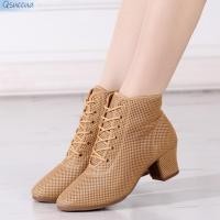 ราคา Qsuccua รองเท้าบูทข้อสั้น ผ้าตาข่าย ระบายอากาศ ส้นหนา สําหรับผู้ใหญ่ เหมาะกับการเต้นรํา (21481319823)