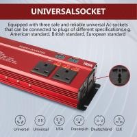 ราคา จัดส่งใน 12h Power Inverter 1000W Car Power Inverter DC 12V to 220V AC Car Converter with LCD Pure Sine Wave Inverter with 3 UK Sockets and 4 USB Ports for Travel C (57900459856)