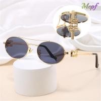 ราคา MEPF แว่นกันแดดทรงรี Luxury Vintage Brand Design Shades UV400 กรอบโลหะ Double Bridge Punk Sun แว่นตาสําหรับผู้หญิงและผู้ชาย (52001609537)