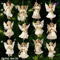 ราคา MEPF 12 ชิ้น Victoria Angel ชุดเครื่องประดับ Handcrafted หน้าต่างแสดงจี้ต้นคริสต์มาส ไม้แบบดั้งเดิมออกแบบ 2D แบนตกแต่งคริสต์มาส (57151276597)