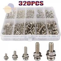 ราคา MOSSMA 320 ชิ้น กล่อง Metic Nut และ Bolt Assortment Cross รูปรอบหัว Silver Nuts Bolts Assortment Kit สแตนเลส M2 M2 5 M3 M4 M5 Bolt Nut เครื่องซักผ้าชุดโดมเครื่องมือ (57451749986)