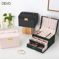 ราคา ที่ใส่เครื่องประดับ DEVO ที่เก็บต่างหูและสร้อยคอหนัง PU กล่องเก็บเครื่องประดับความจุขนาดใหญ่พร้อมกุญแจ กล่องเครื่องประดับสําหรับเดินทางแบบถือสามชั้น ตารางโต๊ะเครื่องแป้งองค์กร (50451812553)