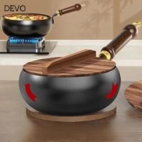 ราคา DEVO กระทะ มือปลอม NonStick หม้อเหล็กหล่อ สุขภาพพร้อมฝาไม้ กระทะจีนที่ไม่เคลือบผิว เตาแม่เหล็กไฟฟ้า แก๊ส (44650819995)