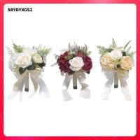 ราคา Srydyxgs2 ช่อดอกไม้เจ้าสาวผ้าไหมช่อดอกไม้ประดิษฐ์ Rose ริบบิ้นตกแต่งเพื่อนเจ้าสาวพิธีครบรอบเหมาะสําหรับบ้านไร่งานแต่งงานเจ้าสาวอาบน้ํา R (44700395435)