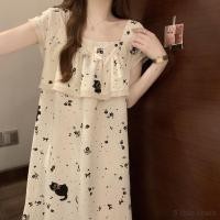 ราคา สไตล์เจ้าหญิงผ้าฝ้าย ชุดนอน ผู้หญิงแขนสั้นพิมพ์โบว์บางสไตล์หวานดอกไม้หลวมกลางความยาวสไตล์สามารถสวมใส่นอกบ้านเสื้อผ้า (28285967953)