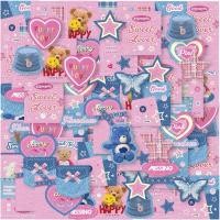 ราคา พร้อมส่ง สติกเกอร์ลายยีน 40 ชิ้น สีชมพู สีฟ้า sticker jeans bear หัวใจ (25282483654)