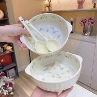 ราคา 7 5 ชาม ชามก๋วยเตี๋ยวเซรามิกพร้อมช้อนสไตล์ครีมชามสลัดทนความร้อนบนโต๊ะอาหาร (54700192146)