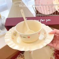 ราคา จานเซรามิค สีครีมสไตล์จานจานครัวเรือนชามข้าวช้อนนักเรียนบนโต๊ะอาหารชุด (24085580888)