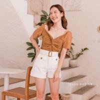 ราคา TP459 Sweet Cross Blouse เสื้อยืดแต่งแขนด้วยผ้าลินิน (8932309793)