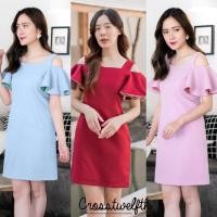 ราคา DR1744 เดรสผ้ากาแลคซี่ สายเดี่ยวใหญ่ เปิดไหล่ (7042355676)