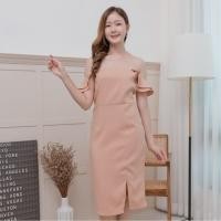 ราคา DR2064เดรสผ้ามอสเครปเกาหลี สไตล์ off shoulder (5968405688)