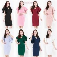 ราคา DR1919 เดรสผ้ามอสเครปญี่ปุ่น แขนระบายใส่แล้วดูหรูดูแพงเกินบรรยาย (5557962716)