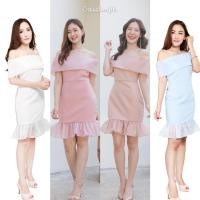 ราคา DR1737 เดรสผ้า เปเป้ เปิดไหล่ ช่วงไหล่และปลายกระโปรงแต่งด้วยผ้าออแกนดี้ ด้านหลังเป็นซิปซ่อน เรียบ หรู ดูดี (3455897990)