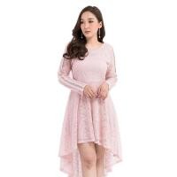 ราคา DR2226เดรสผ้าลูกไม้ แขนยาว กระโปรงดีไซน์เก๋ ยาวไล่ระดับ (7878137813)