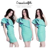ราคา DR1623 เดรสผ้าซุปเปอร์มอสเครป สายเดี่ยวปาดไหล่ระบายหน้าอก (4154927385)