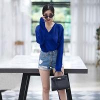 ราคา TP336เสื้ออัดพลีท แขน 5 ส่วน คอวีป้ายหลอก (4057559312)