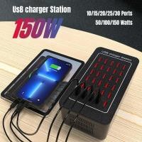 ราคา Multi port USB Charger 10 15 20 25 30 พอร์ต HUB 150W 100 50W Universal Desktop Fast Charging Station Dock สําหรับโทรศัพท์ (25481052709)
