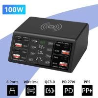 ราคา 100W USB Charger Station Wireless Charger QC PD3 0 Quick Charge 8 พอร์ต Multi Chargers Fast Charging Wall Charger สําหรับโทรศัพท์แท็บเล็ต (29392870281)