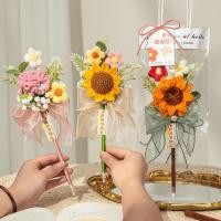 ราคา ถักดอกทานตะวันช่อปากกาที่สมจริงโครเชต์ดอกทิวลิปช่อปากกาของขวัญวันครู (44012079784)