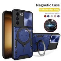 ราคา เคสโทรศัพท์มือถือ กันกระแทก พร้อมแหวนขาตั้งแม่เหล็ก สําหรับ Vivo Y100 V27 Pro V27E 5G 2024 VIVOV27 E V 27 V27Pro VivoY100 Y 100 (18480923177)