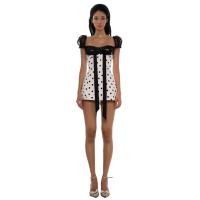 ราคา น่ารักใหม่ ลายจุดหวานพิมพ์มินิเดรสเซ็กซี่ตาข่ายลูกไม้เย็บปะติดปะต่อกันสแควร์คอรูปเอวผ้าพันแผลบางออกแบบผู้หญิงฤดูร้อนฝรั่งเศสที่สง่างามสวมใส่ (43657869622)